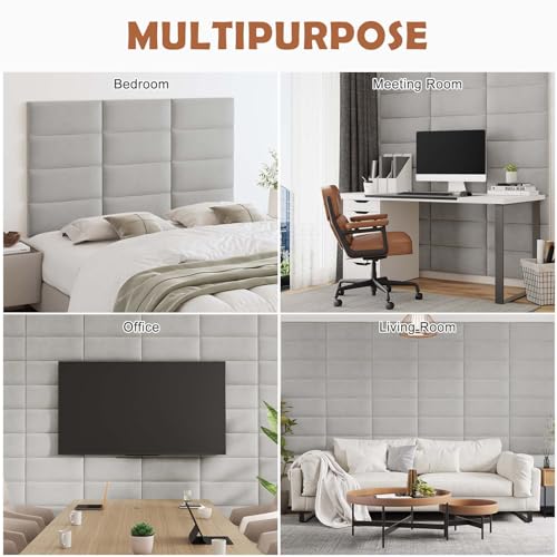 IFNOW Wall Mounted Headboard, Peel and Stick Panels, Light Grey, Queen | Upholstered 3D Soundproof Acoustic Panels, Reusable and Removable, Padded Leather Bed Headboard, 6 Panels, 9.84" x 23.62" - color: Leather-light Grey, size: Twin
