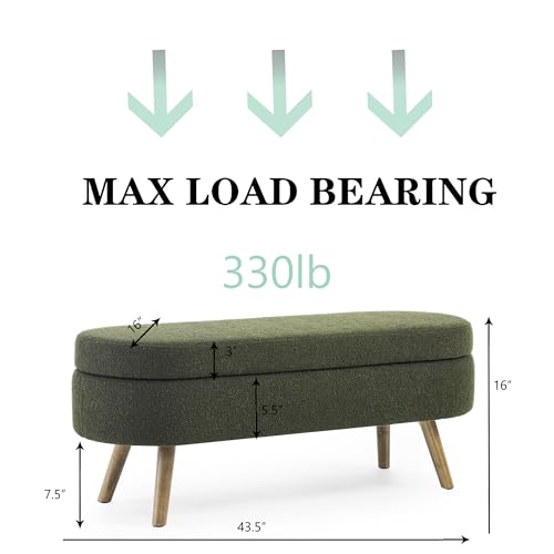 43.5" Ottoman with Storage, Storage Ottoman Bench with Safety Hinge, Foam End of Bed Bench, Upholstered Entryway Bench for Bedroom, Living Room & Window, Holds up to 330 lb, Green - color: Green+foam, size: 16"D x 43.5"W x 16"H