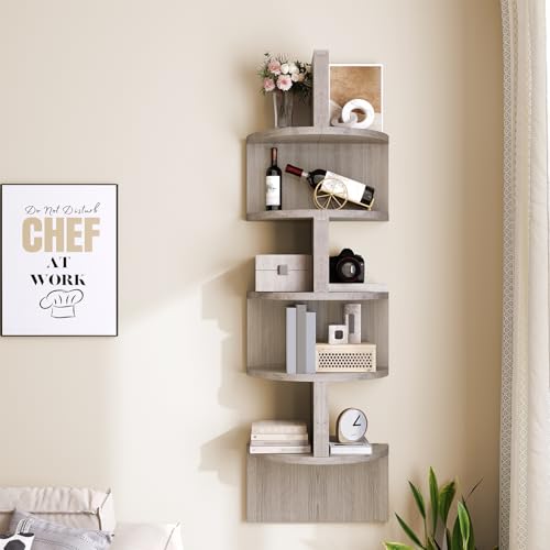 HOOBRO Corner Shelf Wall-Mounted, Set of 2 Floating Corner Shelves for Wall, 5-Tier Corner Bookshelves for Living Room, Bedroom, Bathroom, Home Office, Greige BG26BJP201 - color: Greige, size: 49.2 Inches
