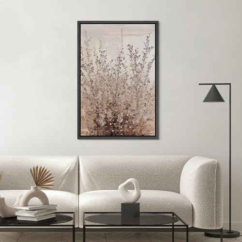 SIGNWIN Framed Canvas Print Wall Art Neutral Beige Botanical Soft Brown Wild Grass Illustrations Modern Art Multicolor for Living Room, Bedroom, Office - 16"x24" BLACK - color: B07-2605-M16, size: 24"L x 16"W