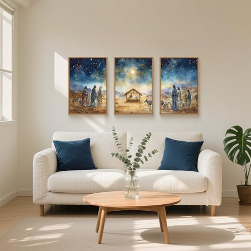 LHIUEM Large Bible Christian Religious Framed Canvas Wall Art Set,Birth of Jesus Nativity Wall Decor,Christmas Mary and Joseph Artwork for Living Room,Bedroom,Dining Room,Office -24"x36"x3 - color: Birth of Jesus Wall Art, size: 36"L x 24"W