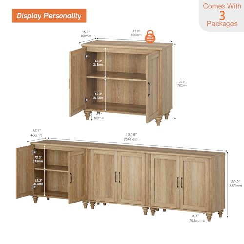 WAMPAT TV Stand for 100 inch TV Inch TV with 6 Wood Doors, Farmhouse Wood Universal TV Stands with Storage Cabinets, Morden Entertainment Center TV Console Table, Oak - color: Oak-b, size: 3