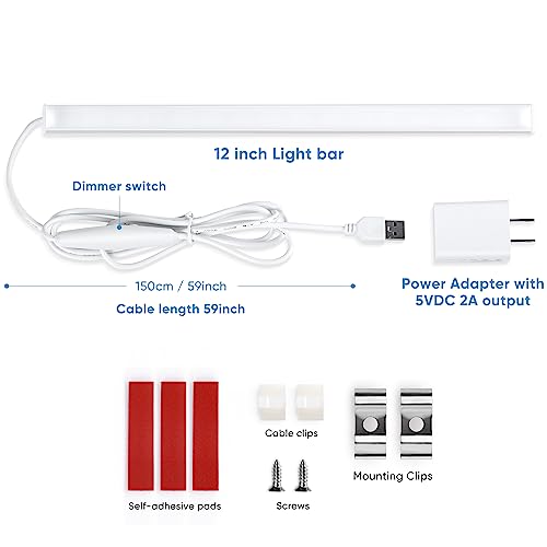 Under Cabinet Lighting with USB Power for Kitchen Counter, Workbench, Coffee Station, Workspace, Closet. Adapter, Dimmer, 12 Inch LED Light. Cool White 4000K - color: Cool White 4000K, size: 1-Light-Bar-Kit