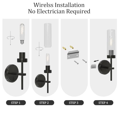 Black Battery Operated Wall Sconce Set of 2, Wireless Wall Sconces with Remote Control, Rechargeable 3000K Dimmable Wall Light for Bedroom Living Room Bathroom Hallway Entryway Stairwell - color: Black, size: 2 Pack