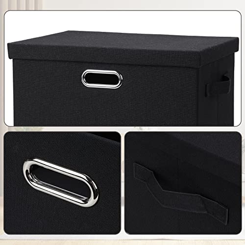 Graciadeco Large 17" 36 Quart Collapsible Stackable Storage Bins with Lids, 1 Pack Black Foldable Fabric Closet Storage Boxes with Lids, 4 Handles Heavy-duty Linen Cube Baskets for Bedroom | 36 Quart 1 Pack Black Collapsible Stackable Linen Fabric 4 Handl