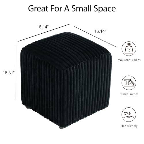 Modern Square Vanity Stool, Small Striped Pattern Ottoman, Cute Velvet Foot Stool, Tufted Fabric Footrest, Upholstered Vanity Chair, Stool for Makeup, Bedroom, Living Room (2, Square-Black) - color: Square-black