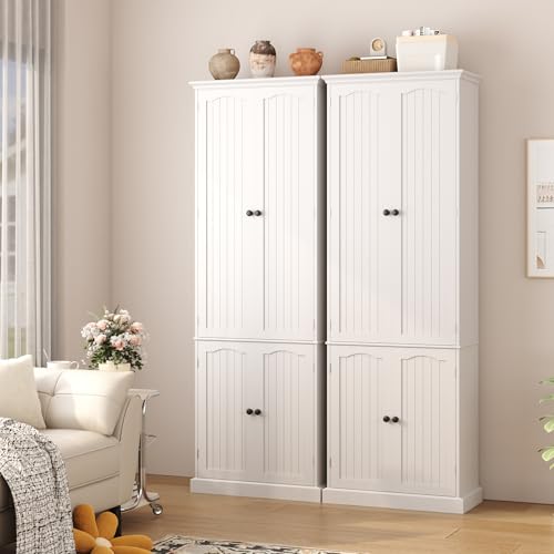 Function Home 182.9cm(72인치) 주방 식료품 저장실 캐비닛, 문과 조절 가능한 선반이 있는 높은 목재 보관 캐비닛, 주방 다이닝 룸 거실 욕실용 6단 독립형 찬장, 화이트 - color: 화이트., size: 24"Wx11.81"Dx72"H