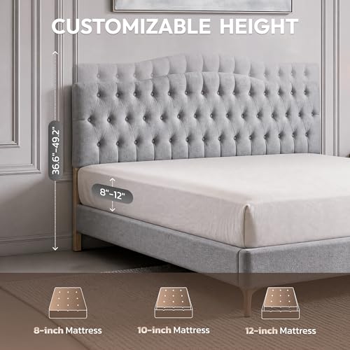 Iroomy Upholstered Headboard, Button Diamond Tufted Headboards with Adjustable Height and Solid Wood Leg, Linen Fabric Padded Headboard for King Size Bed, Mordern Head Board (Grey, King) - color: Gray, size: King