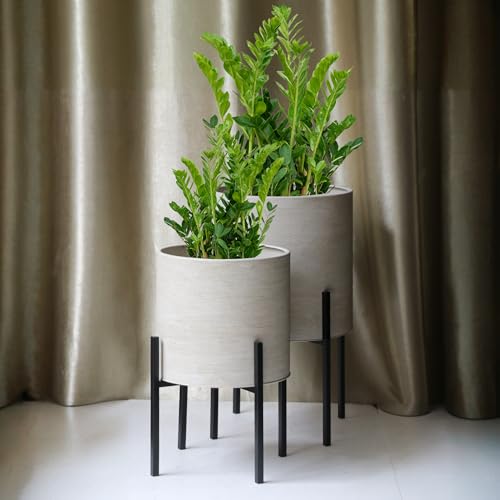 ARNIS Modern Plant Pots, Large Planters with Stand, Set of 2 Decorative Planters, Metal Pots with Drainage Holes for Living Room, Office, Garden or Balcony, 10.5 &12.55 Inch, Dirt - color: Dirt, size: 10.5 &12.25