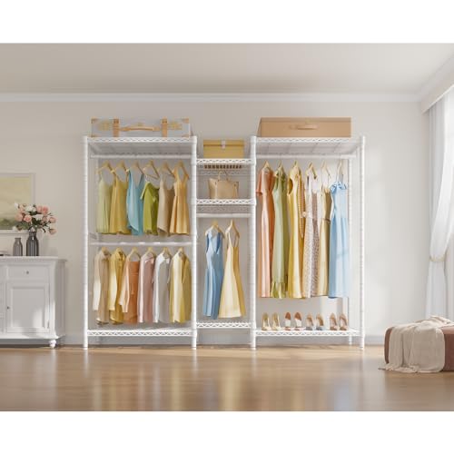 VIPEK L6 Heavy Duty Clothes Rack L Shape Clothing Rack 5-Tier Wire Garment Rack Freestanding Closet with 7 Adjustable Shelves & 4 Hanging Rods, 42.1" L x 42.1" W x 76.4" H, Max Load 850LBS, White - color: White, size: Small