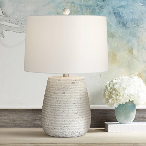 360 Lighting 23" High Small Mid Century Modern Coastal Accent Table Lamp Handcrafted Sandstone Finish Ceramic Single White Shade Living Room Bedroom Bedside Nightstand House Office Colors May Vary