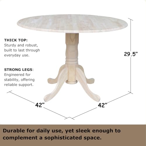 IC International Concepts Solid Wood Round Drop Leaf Pedestal Dining Table - color: Unfinished