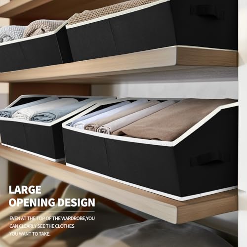 Cube Storage Bins - 6 Pack Trapezoid Storage Bins, Closet Organizers and Decorative Storage, Storage Baskets with Handle, Large Storage Basket for Home, Black - color: Black, size: Large -6 Pack