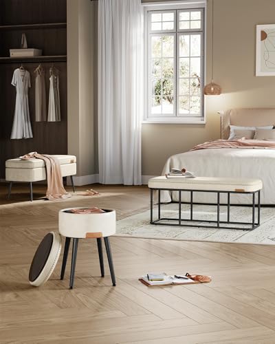 VASAGLE EKHO Collection - Storage Bench for Entryway, Ottoman Bench with Steel Frame, 43.3-Inch Wide, Synthetic Leather, Living Room, Mid-Century Modern, Loads 660 lb, Cream White ULOM085W02 - color: Cream White, style: Steel Frame Bench