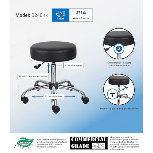 Boss Office Products Antimicrobial Vinyl Medical Spa Stool in Black - color: Black, style: No Back Cushion