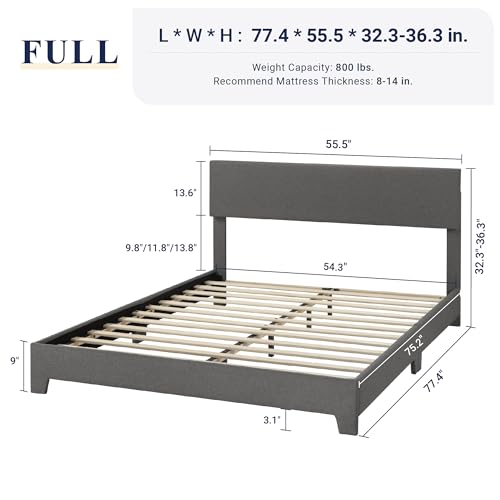 Allewie Full Size Upholstered Bed Frame Adjustable Headboard, Dark Grey | Platform Bed with Heavy Duty Mattress Foundation, Noise-Free, Easy Assembly, Wood Slat Support, No Box Spring Needed - color: Dark Grey, size: Full