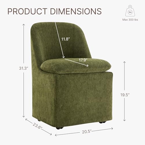 KISLOT Upholstered Dining Chairs with Casters, Washable Cover Modern Dining Room Chairs with Thick Cushion & Sturdy Metal Frame for Kitchen, Living Room, Dressing Room, Green Fabric, Set of 2 - color: Green, size: set of 2