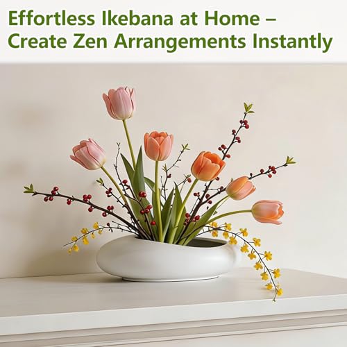Ikebana Flower Frog Vase Set, 1.57in Stainless Steel Florist Frog for Arrangements and Ceramic Water Drop Pot, Elegant Ikebana Flower Holder for Cut Flowers, Floral Decor Kit(White Small Size) - color: White, size: Small Size