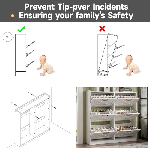 Maupvit Large Shoe Storage Cabinet with 6 Flip Drawers, Freestanding Shoe Organizer with Metal Handles for Entryway, Narrow Shoe Rack Cabinet, White - color: White, style: 6-Drawers