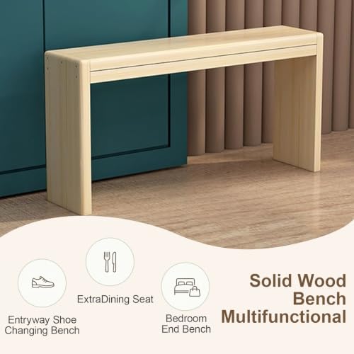 Small Wood Dining Bench, Solid Wood Entryway Bench, Farmhouse Style Seat, Armless Design, Fits Entryways, Dining Rooms and Space At The Foot of The Bed - size: 150x20cm/59.1x7.9in