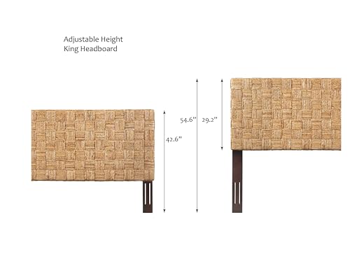 King Headboard, Headboard, Adjustable Height Headboard, Solid Wood Frame, Woven Natural Fiber Basketweave, Mahogany Legs, Coastal Modern, Wall Mount Compatible