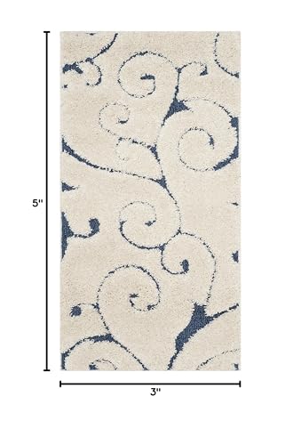 SAFAVIEH Florida Shag Collection Accent Rug - 2'3" x 5', Cream & Blue, Scroll Design, Non-Shedding & Easy Care, High-Low Plush Pile, Ideal for Bedroom, Foyer, Hallway (SG455-1165) - color: Cream/Blue, size: 2'3" x 5' (Rectangular)