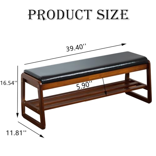 latifolia Solid Wood Bench, Entryway Shoe Bench with Cushion, 2 Tier Shoe Storage Organizer for Hallway, Living Room(Black,39.70''L) - color: Black, size: 39.37''L