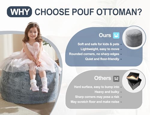 WSOFRLAC Boho Ottoman Living Room Furniture 26"x18", Large Round Ottomans Pouf Couch Foot Rest Grey Pouf Ottoman Foot Rest with Foam Chunk Filling Pouffe Ottomans Stuffed Foot Rest Poufs for Couch - color: Light Grey, size: 26"D x 26"W x 18"H