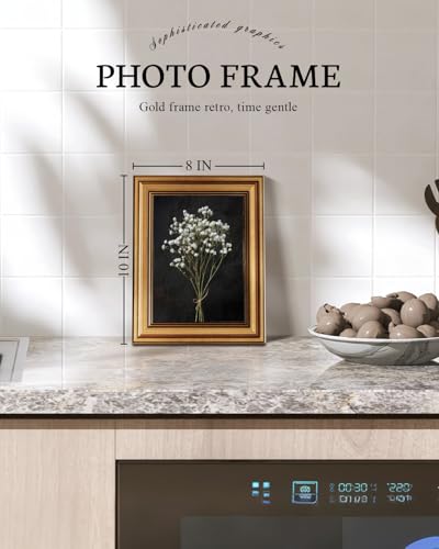 VIYYIEA Vintage Gold Framed Wall Art, Retro Dark Dried Wildflower Canvas, Aesthetic Classic Botanical Baby's Breath Bouquet Pictures, Victorian Wall Decor for Room Gallery Living Room Bathroom,8x10inch - color: Gypsophila, size: 10"L x 8"W