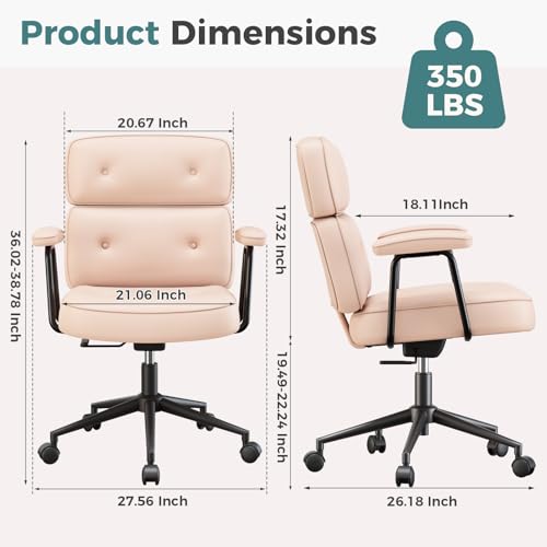 OLIXIS Ergonomic Home Office Desk Chair, PU Leather Computer Chair | Lumbar Support, Adjustable Height, Rolling Swivel, Executive Task, Padded Armrests for Vanity, Study, Modern Pink - color: Modern Pink