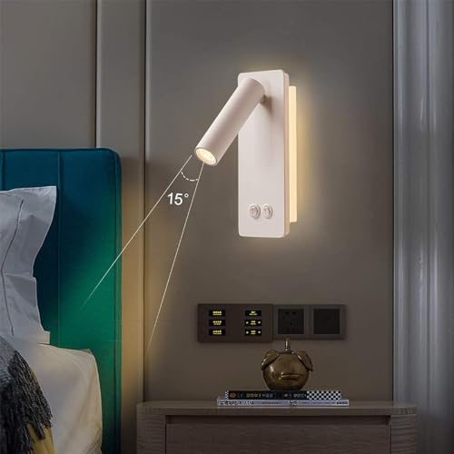 Bedside Reading Lamp Wall Mounted, LED Wall Reading Lights for Bed, Plug in Wall Sconce Set of 2, Bed Reading Light 3W 3000K Book Light with 9W Ambient Lighting - color: White, size: 2 Pack