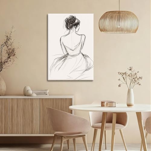 Gobeiuasy Minimalist Line Art Print Abstract Line Woman Wall Art Woman Silhouette Poster Nude Body Picture Black and White Minimalist Poster Abstract Female Art Print 16x24inch Framed - color: White Framed