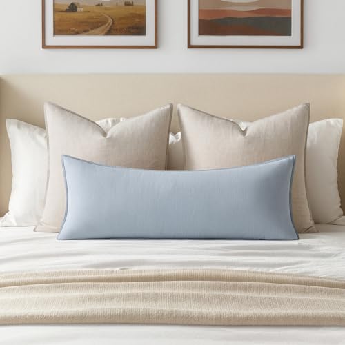 MIULEE Decorative Linen Lumbar Pillow Cover 14x36 Inch Light Blue | Boho Farmhouse Couch Long Throw Pillow for Bed, Pack of 1 Accent Coastal Modern Pillowcase, Sofa Livingroom Home Decor - color: Light Blue, size: 36" x 14" (Pack of 1)