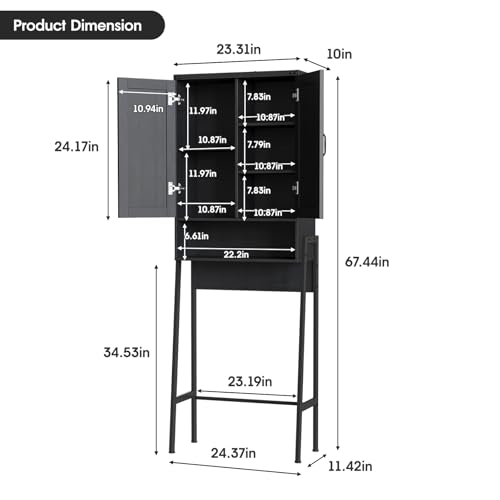 Vabches Over The Toilet Storage Cabinet with 2-Door Design Bathroom Organizers and Storage with Anti-Tip Device Over Toilet Organizer with Shelves for Bathroom,Restroom,Laundry Black - color: Black