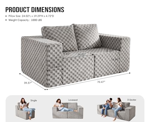 Hobestluk 2 Seater Modular Couch with Deep Seat Oversized Sectional Sofa | PLUSH GREY,Loveseat,Cozy Fabric,Memory Foam,No Assembly,Cloud Chair,With Pillows,For Livingroom Bedroom,Free Combination - color: Light Grey, size: Loveseat
