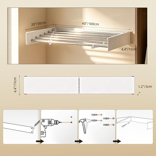 Wall Mounted Drying Rack 40", Rust-Resistant, for Laundry & RV | Folds to 1.2" Ultra-Thin, Space Aluminum, for RV & Apartment, Collapsible Clothes Drying Rack - size: 40 Inches
