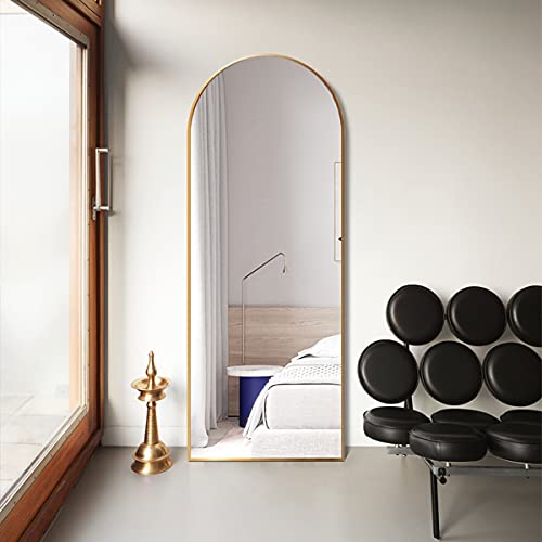 65''x22'' Arched Full Length Mirror with Stand, Full Body Mirror, Mirrors Full Length Floor Freestanding, Wall Mounted Mirrors for Bedroom Living Room Cloakroom (Gold) - color: Gold, size: 65"L x 22"W