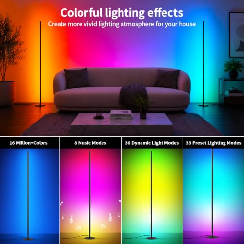 LED Corner Floor Lamp,Smart RGB LED Corner Lamp with App & Remote | Music Sync,16 Million Colors & 68+ Scene,Timer Setting,ambient lighting,floor lamps for Bedroom,Living Room Gaming Room