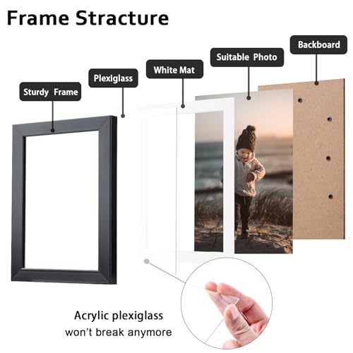 5x7 Picture Frame Black Set of 4, Wooden Photo Frames Matted 4x6 with Plexiglass for 4x6 with Mat or 5x7 without Mat for Table and Wall Display - color: Black, size: 5x7