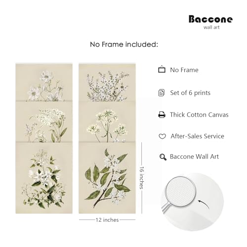 Vintage Botanical Wall Art Set of 6 Neutral Floral Canvas Wall Decor Wildflower Wall Art Watercolor Flower Prints Botanical Poster Minimalist Plant Pictures for Bedroom Living Room 12x16 Inch Unframed - color: Neutral Floral Prints, size: 12x16 Inch Unfra