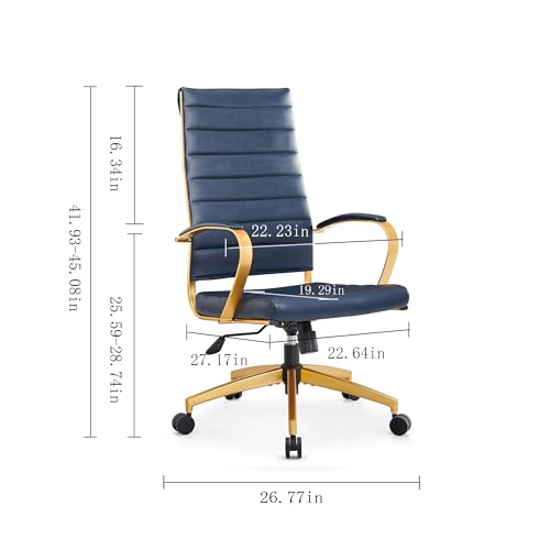 lux Modern Desk Chairs with Wheels and arms Ergo Chairs high Back Chair Computer Leather Modern Chair Leather Office Executive Chair (GD-Blue) - color: Gd-blue