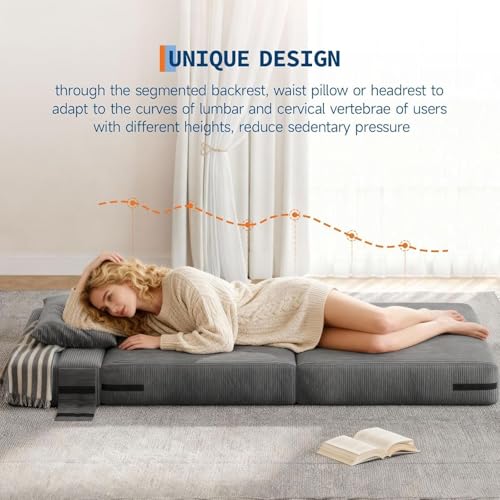 73" Folding Sofa Bed Sleeper Chair, Convertible Futon Couch with Pillow, Single Size Foldable Mattress for Living Room, Dorm, Apartment & Home Office, Modern Linen Fabric,Small