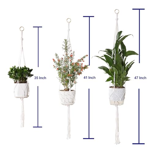 3 Pack Macrame Plant Hanger Indoor, 35 41 47 Inch Handmade Boho Hanging Planter Basket with Screw Hooks S-Hooks and Extension Rope for Indoor Plants Home Decor (POTS NOT Included) (White) - color: 1white