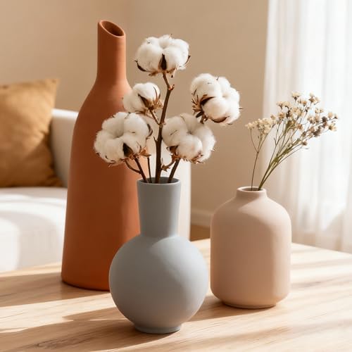 Ceramic Vase Home Table Decor, Rustic Farmhouse Decor, Small Vases Set of 3 for Table Bookshelf Mantel Kitchen Living Room Office Vintage Aesthetic Decorative (Desert Color Palette) - color: Desert Tones
