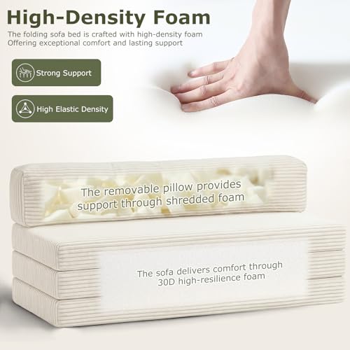 Convertible Sofa Bed, Boneless Loveseat with Removable Cushions & Washable Cover, Futon Sofa Bed with Handle, Pull Out Couch for Living Room, King Size, Beige - color: Beige, size: King Size-83''L*76''W