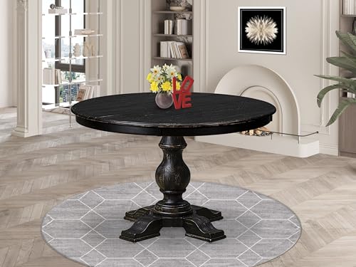 FE5-11-TP - Dining Room Table with Acacia Wood Round Tabletop, Sand Blasted Black Finish - color: Sand Blasted Black, size: 48x48 Inch