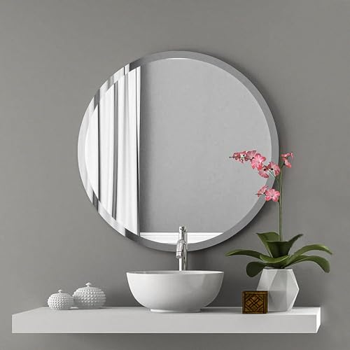 Frameless Round Mirror 30 Inch, Round Mirror with 1 inch Beveled Edge, Beveled Bathroom Mirrors for Vanity, Living Room, Entryways - size: 30"L x 30"W