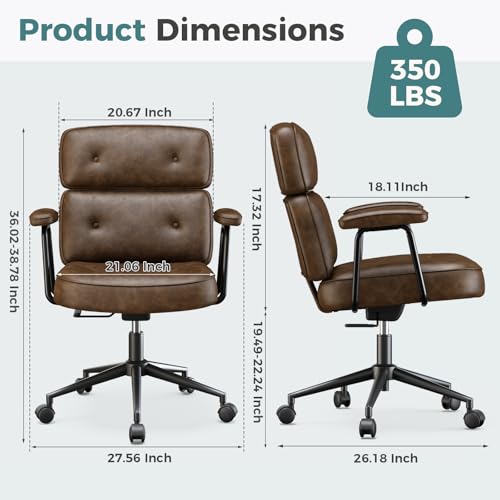 OLIXIS Office Desk Chair, Computer Chair with Lumbar Support | PU Leather, Adjustable Height, 360° Swivel Wheels, Comfy Padded Armrests, Rolling Executive Task, Modern Brown - color: Modern Brown