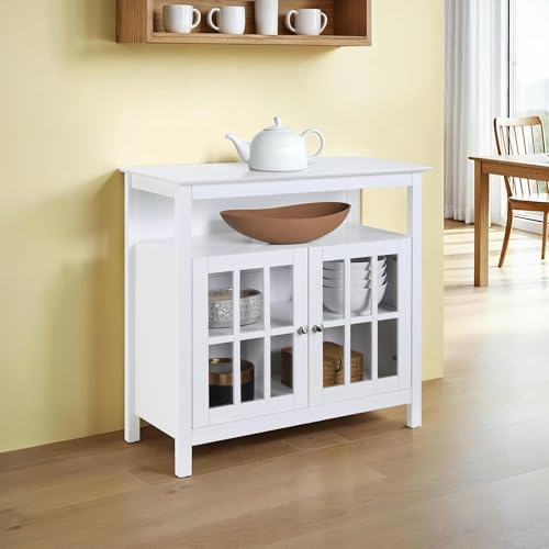 Convenience Concepts Big Sur Highboy TV Stand with Storage Cabinets and Shelves in White Finish - color: White