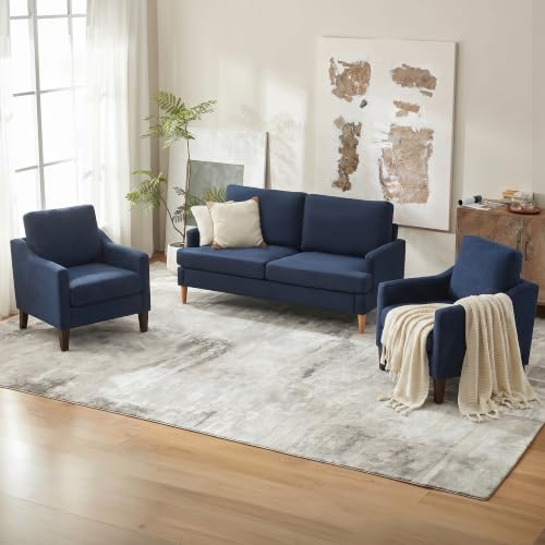 VKNOW Accent Chairs Set of 2, Modern Upholstered Armchairs, Blue | Reading Chairs with Wood Legs, Single Sofa Reading Seat, Flexible Cushion, No Tool Assembly, For Living Room, Bedroom - color: Blue